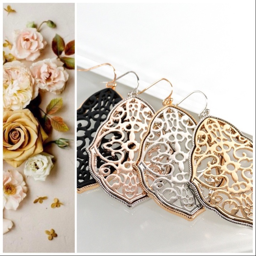 *CLEARANCE* Moroccan Tile Filigree Earrings - Picture 4 of 6